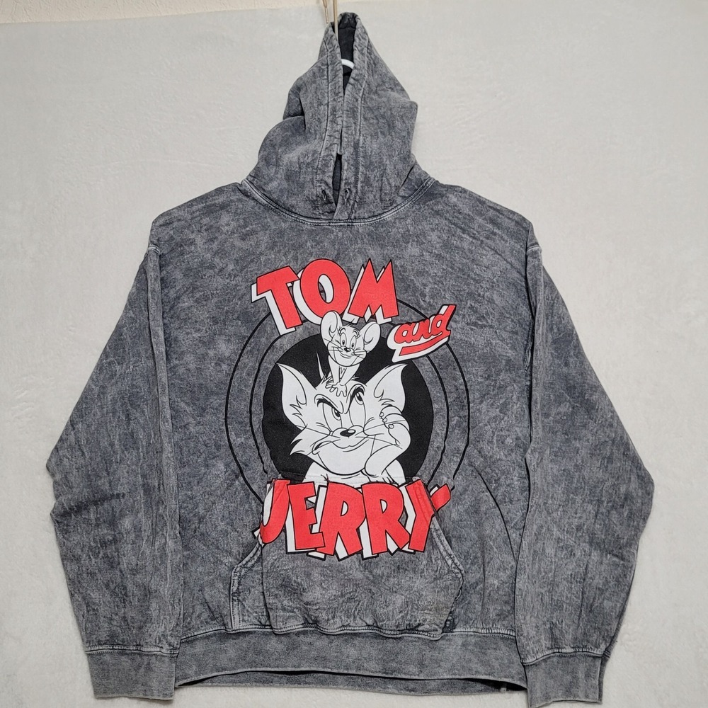 TOM and JERRY Womens Hoodie Size M Medium Long Sleeve Gray Sweatshirt Pullover